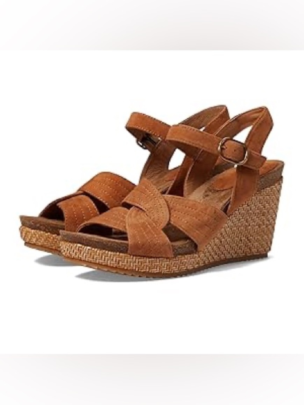 Sofft Tan Suede Wedge Sandals with Braided Platform